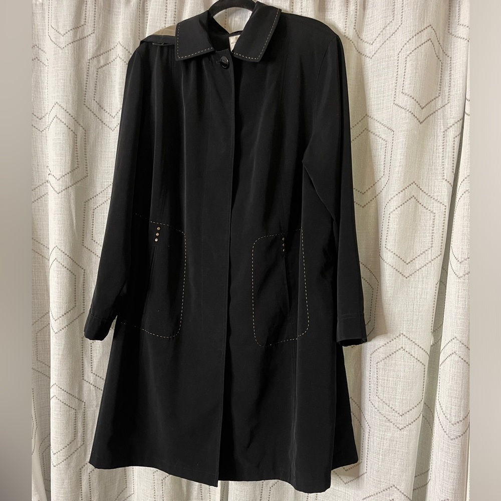 Women’s 1X Black Coat Long Sleeve Button Up Front Pockets Drawst Detachable Hood